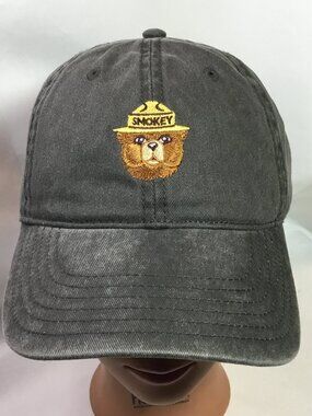 Mad Engine Smokey The Bear Strapback Dad Hat Adjustable Cap Grey OSFM NWOT